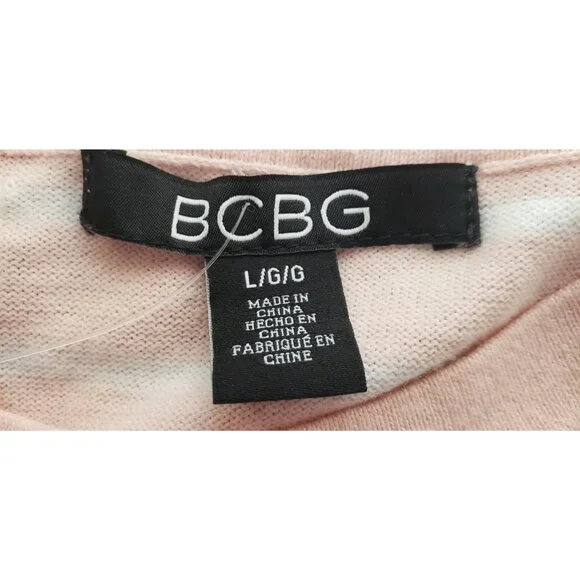 NWT BCBG STRIPED PINK IVORY SWEATER PULLOVER LARGE - Picture 5 of 8